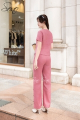 SONO - Bộ dài linen dáng ghi lê có tay