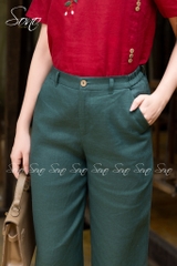 SONO - Áo linen đính nút gỗ thêu hoa