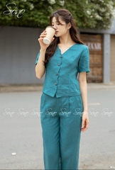 SONO - Bộ dài linen cổ lượn sóng