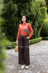 SONO - Áo sơ mi linen thêu nụ hoa