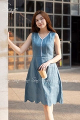 SONO - Đầm linen cổ tim viền ren