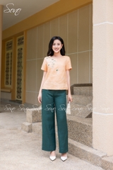 SONO - Áo linen tay ngắn thêu hoa mắc cỡ