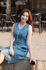 SONO - Đầm linen cổ tim viền ren