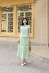 SONO - Áo linen cổ tàu đính nút gỗ
