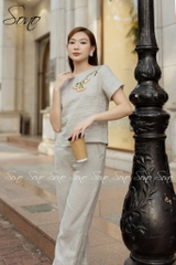 SONO - Bộ dài linen thêu cành hoa ngực