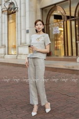 SONO - Bộ dài linen thêu cành hoa ngực