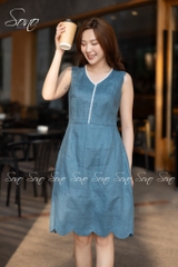 SONO - Đầm linen cổ tim viền ren