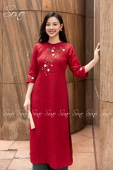 SONO - Áo dài linen cổ đan tay thêu cành lá