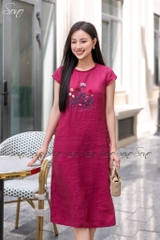 SONO - Đầm linen cổ đan thêu ngực