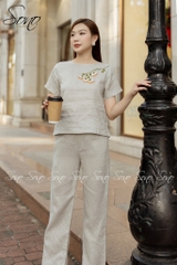 SONO - Bộ dài linen thêu cành hoa ngực