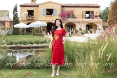 SONO - Đầm linen có tay thêu hoa hướng dương