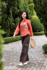 SONO - Áo sơ mi linen thêu nụ hoa