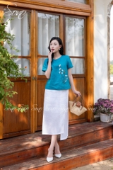 SONO - Áo linen thêu hoa phối cành hồng