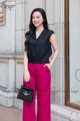 SONO - Áo linen cổ bẻ nút nhựa