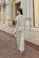 SONO - Bộ dài linen thêu cành hoa ngực