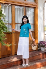 SONO - Chân váy linen đính hàng nút trước