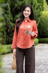 SONO - Áo sơ mi linen thêu nụ hoa