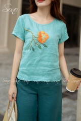 SONO - Áo chất linen thêu hoa ngực