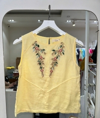 SONO - Áo linen sát nách thêu hoa dây leo