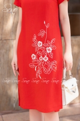 SONO - Đầm linen thêu hoa màu trắng