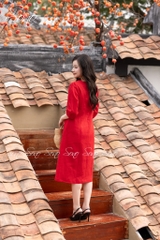 SONO - Đầm linen tay lỡ thêu hoa cỏ