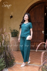 SONO - Bộ linen cổ tim thêu lá