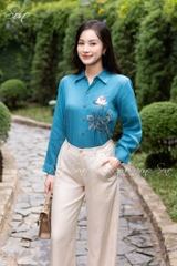 SONO - Áo sơ mi linen thêu nụ hoa