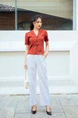 SONO - Áo linen cổ vest tay ngắn
