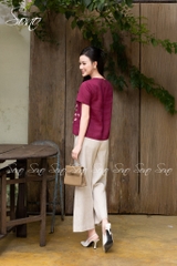 SONO - Áo linen thêu hoa phối cành hồng