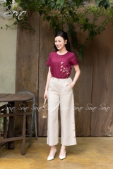 SONO - Áo linen thêu hoa phối cành hồng