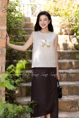 SONO - Chân váy linen đính hàng nút trước