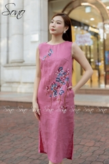 SONO - Đầm linen sát nách thêu hoa chấm màu