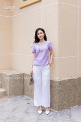 SONO - Áo linen tay ngắn thêu hoa mắc cỡ