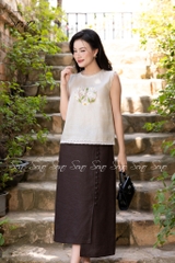 SONO - Chân váy linen đính hàng nút trước