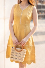 SONO - Đầm linen cổ tim viền ren