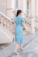 SONO - Đầm linen chạy li ngực kèm belt