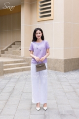 SONO - Áo linen tay ngắn thêu hoa mắc cỡ