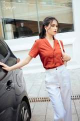 SONO - Áo linen cổ vest tay ngắn