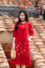 SONO - Đầm linen tay lỡ thêu hoa cỏ