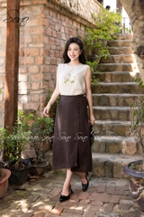 SONO - Áo linen sát nách thêu hoa phối viền ren