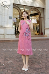 SONO - Đầm linen sát nách thêu hoa chấm màu