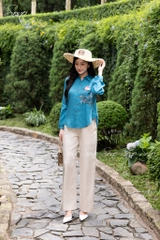 SONO - Áo sơ mi linen thêu nụ hoa