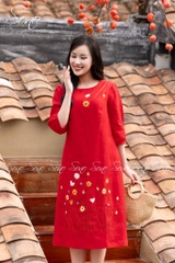 SONO - Đầm linen tay lỡ thêu hoa cỏ