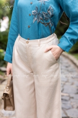 SONO - Áo sơ mi linen thêu nụ hoa