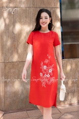 SONO - Đầm linen thêu hoa màu trắng
