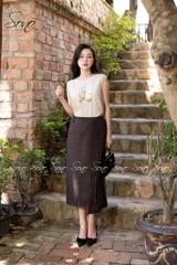 SONO - Chân váy linen đính hàng nút trước