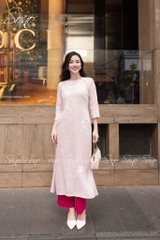 SONO - Áo dài linen thêu hoa trắng toàn thân