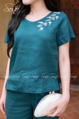 SONO - Bộ linen cổ tim thêu lá