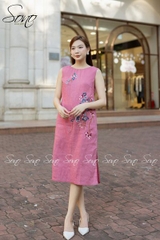 SONO - Đầm linen sát nách thêu hoa chấm màu