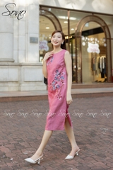 SONO - Đầm linen sát nách thêu hoa chấm màu